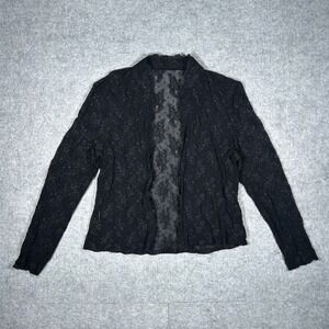 Lace Cardigan Womens Medium Black Sheer Open Front Floral Mesh Shrug Bolero
